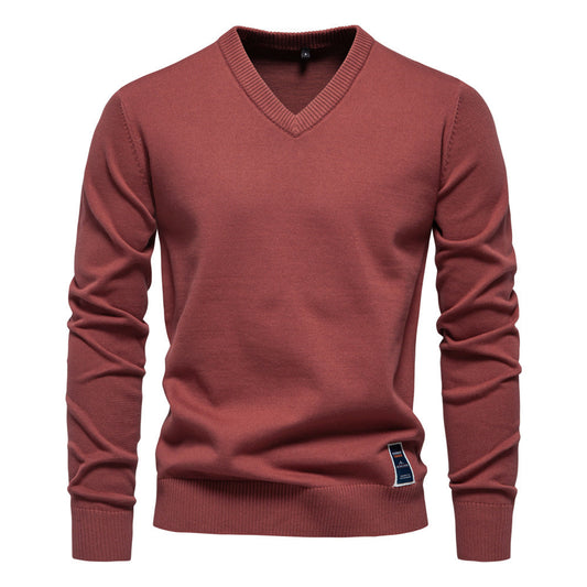 Heren Pullover met V-Ausschnitt en Smalle Pasvorm van Zachte Katoenmix 0