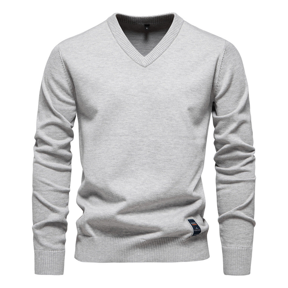 Heren Pullover met V-Ausschnitt en Smalle Pasvorm van Zachte Katoenmix 1