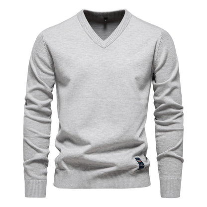 Heren Pullover met V-Ausschnitt en Smalle Pasvorm van Zachte Katoenmix 1
