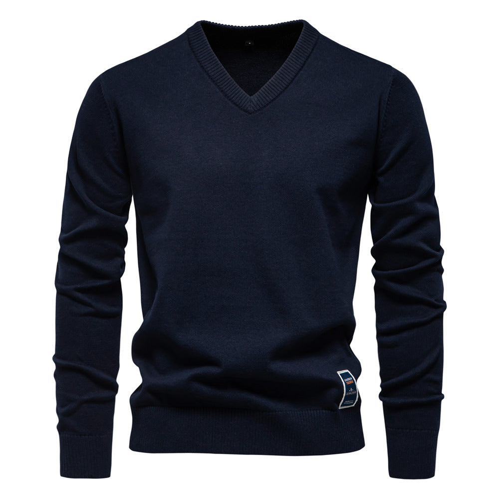 Heren Pullover met V-Ausschnitt en Smalle Pasvorm van Zachte Katoenmix 2