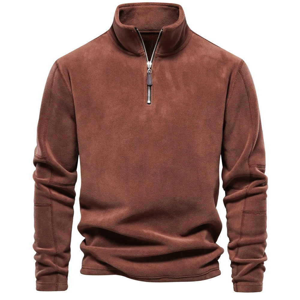 Heren Fleece Pullover met Halve Zip Bruin