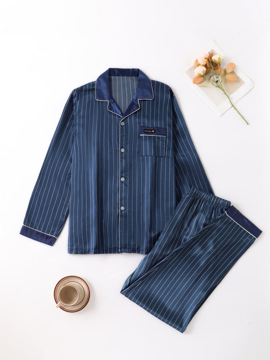 Heren Pyjama Set met Lange Mouwen en Gestreept Ontwerp 0