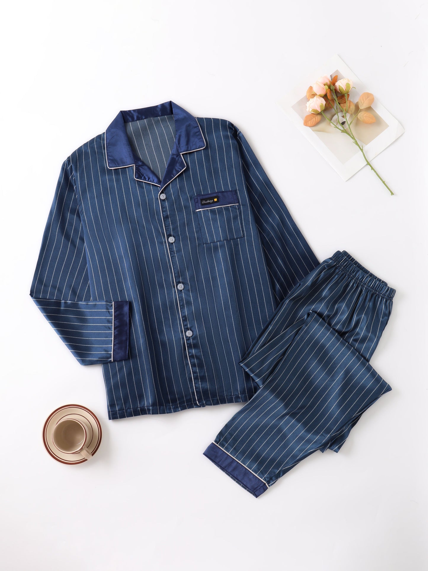 Heren Pyjama Set met Lange Mouwen en Gestreept Ontwerp 1