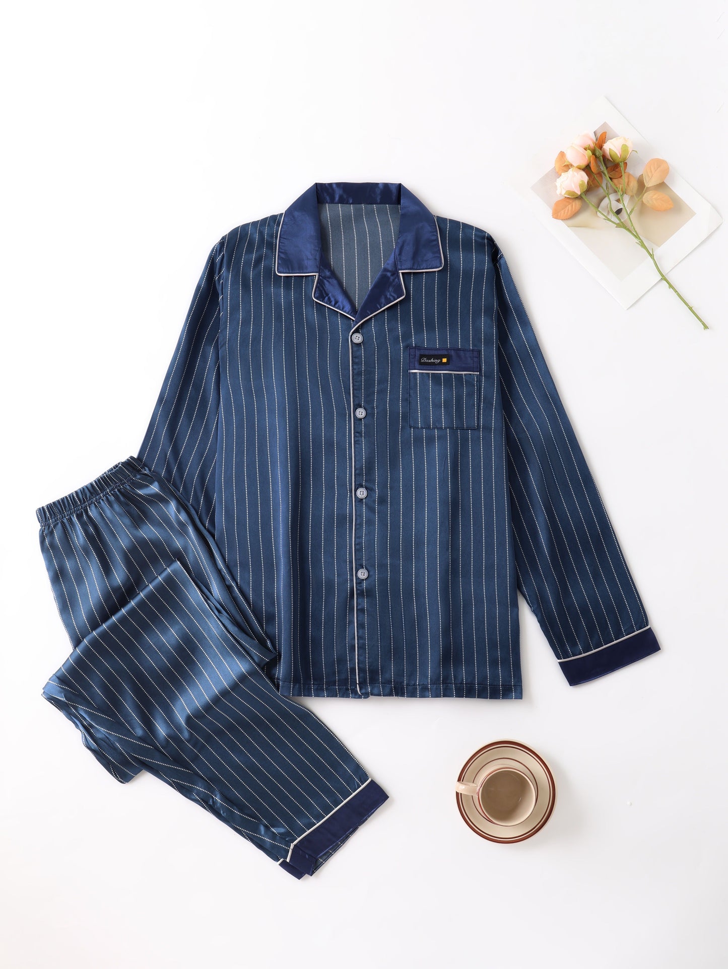 Heren Pyjama Set met Lange Mouwen en Gestreept Ontwerp 2