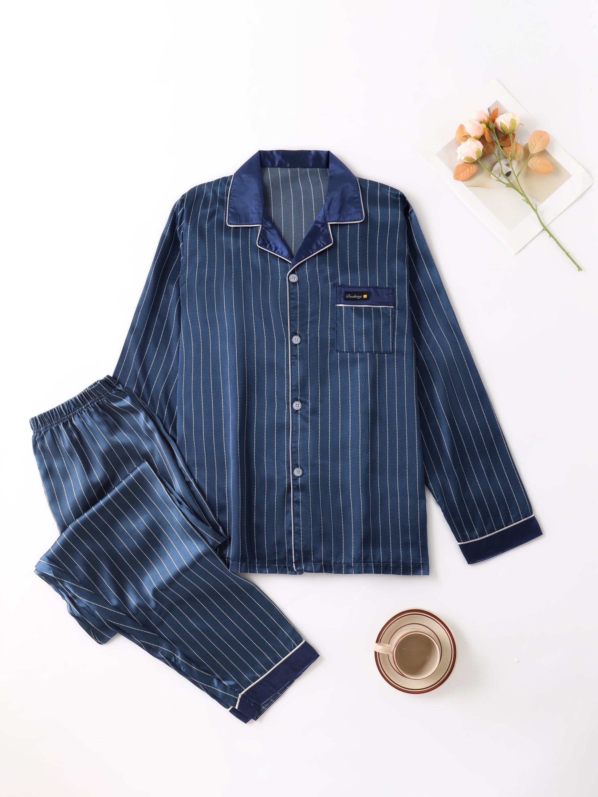 Heren Pyjama Set met Lange Mouwen en Gestreept Ontwerp 2