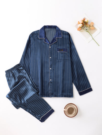 Heren Pyjama Set met Lange Mouwen en Gestreept Ontwerp 2