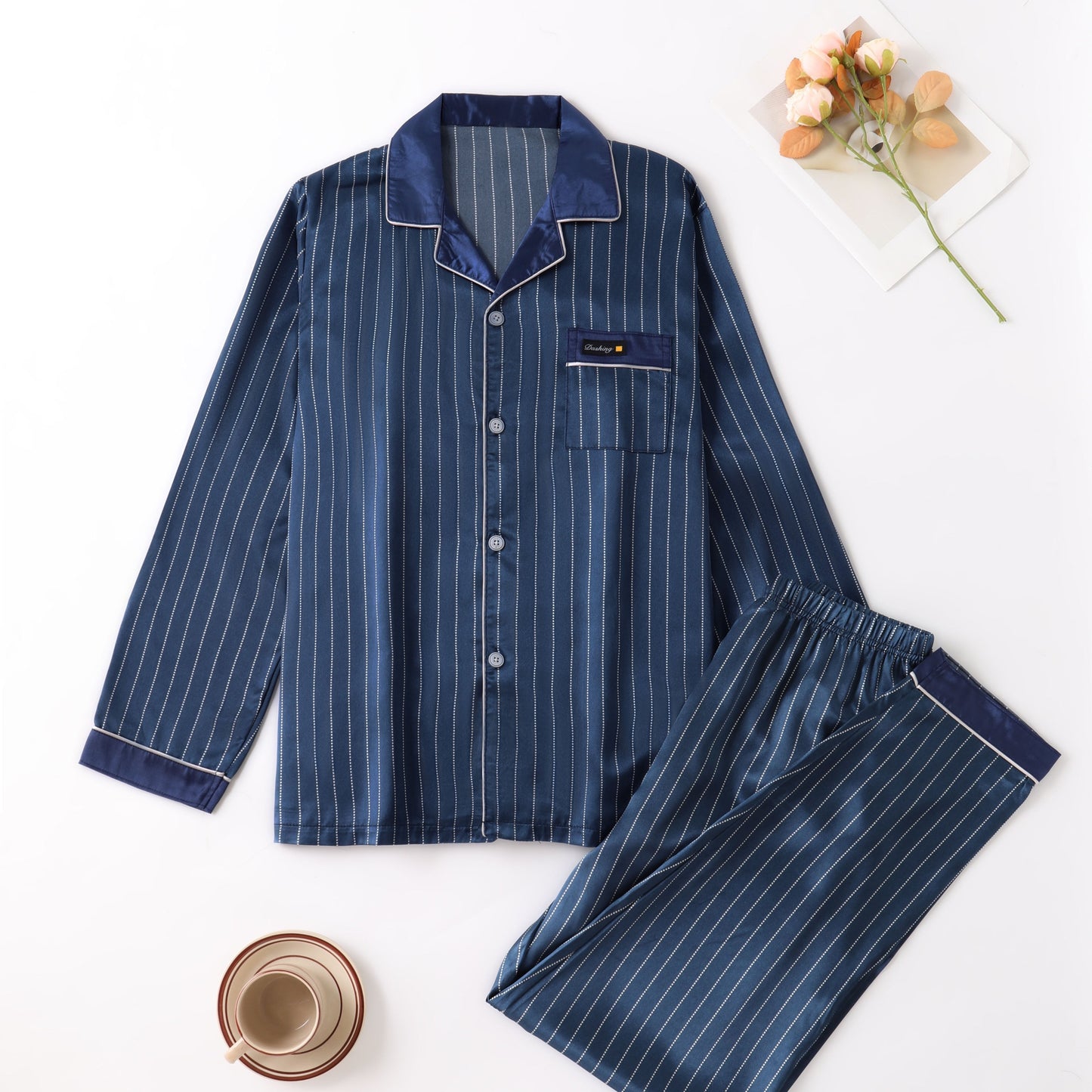 Heren Pyjama Set met Lange Mouwen en Gestreept Ontwerp 4