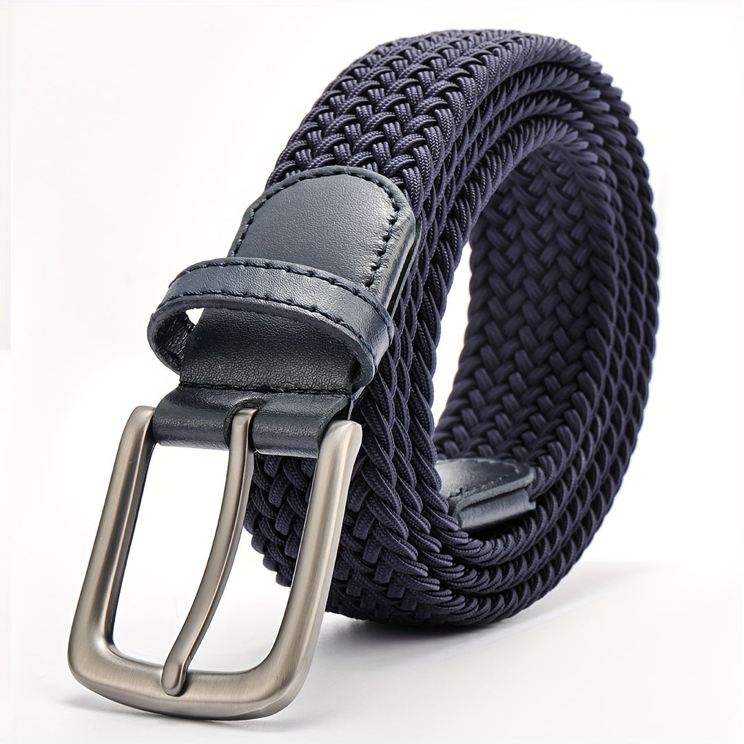 Heren Gevlochten Riem Elastische en Vierkante Gesp Blauw