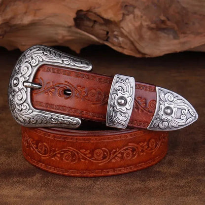 Heren Riem van Volnerfleer met Gegraveerde Gesp en Klassieke Cowboystijl 2