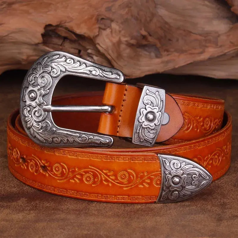 Heren Riem van Volnerfleer met Gegraveerde Gesp en Klassieke Cowboystijl 4