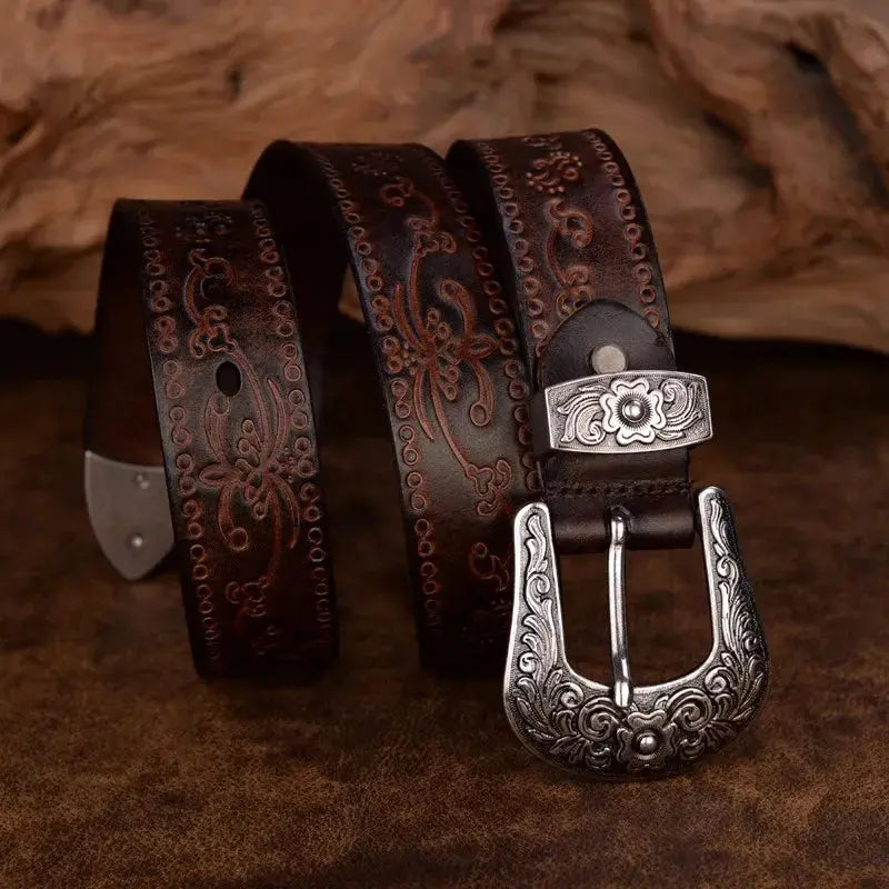 Heren Riem van Volnerfleer met Gegraveerde Gesp en Klassieke Cowboystijl 5