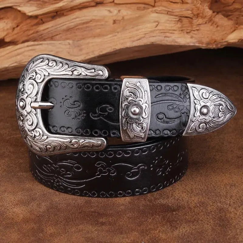 Heren Riem van Volnerfleer met Gegraveerde Gesp en Klassieke Cowboystijl 6