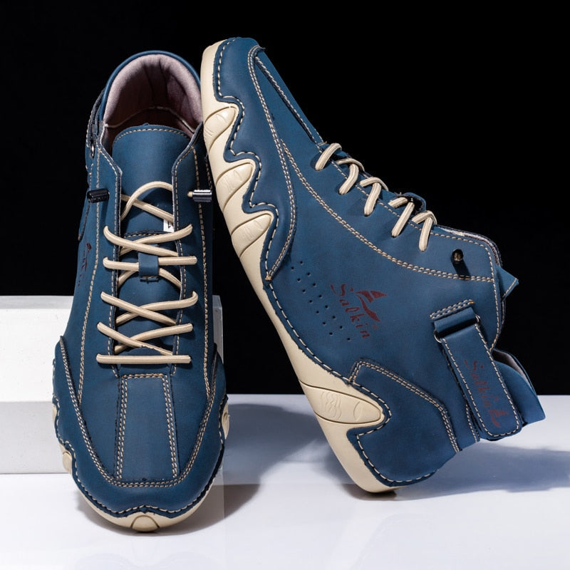 Heren Schoenen Orthopedisch Leren Met Antislipzolen Blauw