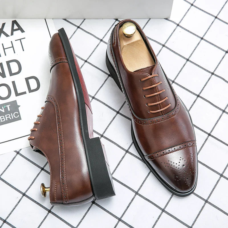 Heren Pakschoenen met Veters en Brogue Detail Bruin