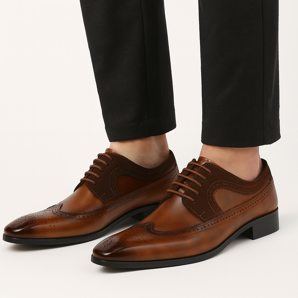 Heren Schoenen met Vetersluiting en Wingtip Brogue Detail