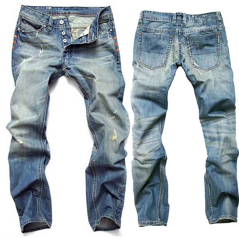 Heren Jeans Gescheurd Design met Comfortabele Pasvorm Blauw
