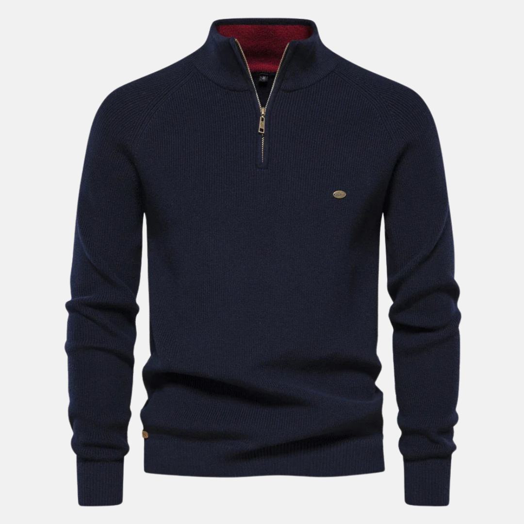 Heren Sweater met Half-Zip en Ribgebreide Mouwen 0