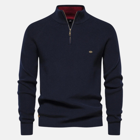 Heren Sweater met Half-Zip en Ribgebreide Mouwen 0