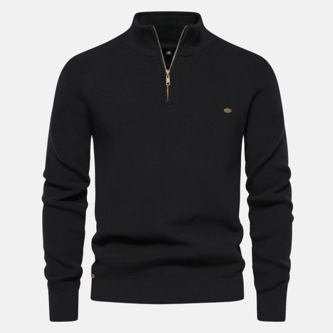 Heren Sweater Met Half-Zip En Ribgebreide Mouwen