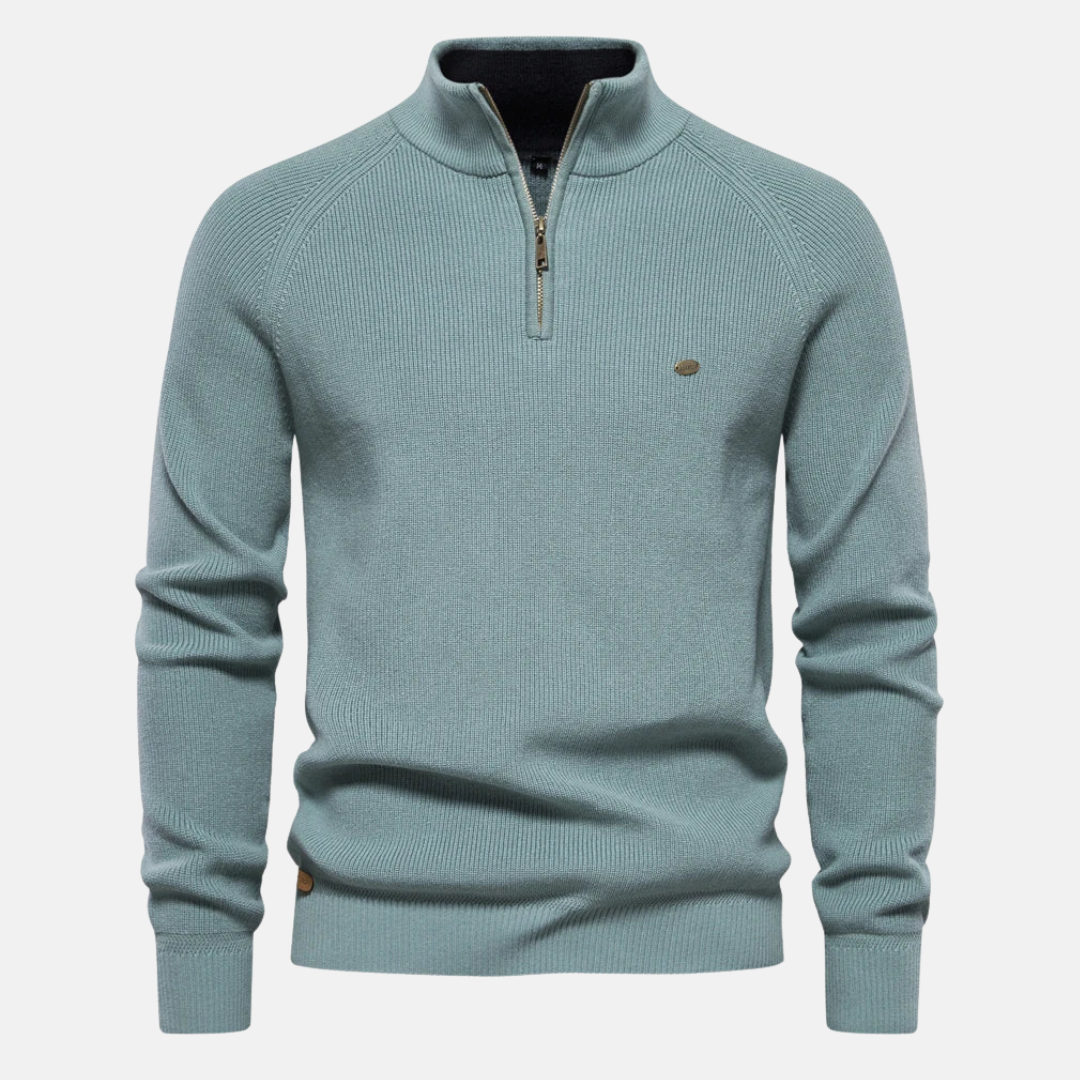 Heren Sweater met Half-Zip en Ribgebreide Mouwen 7
