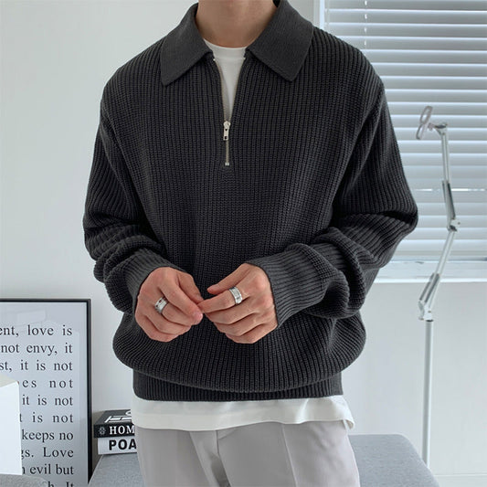 Heren Sweater met Kwart Rits en Verfijnde Pasvorm voor Casual en Formele Gelegenheden 0