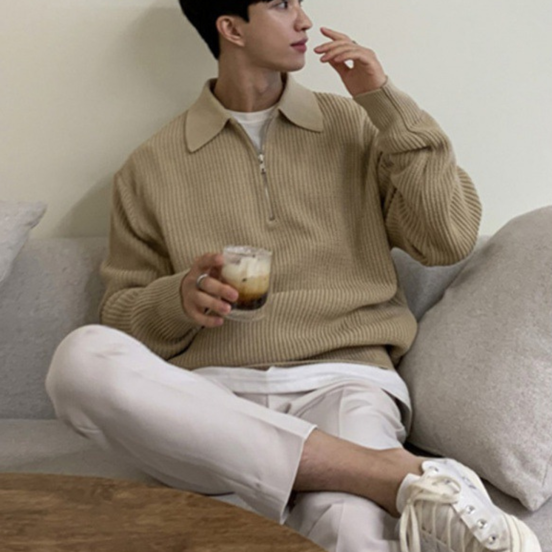 Heren Sweater met Kwart Rits en Tailored Fit