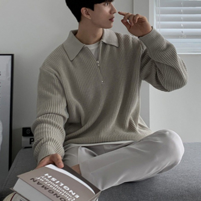 Heren Sweater met Kwart Rits en Verfijnde Pasvorm voor Casual en Formele Gelegenheden 3