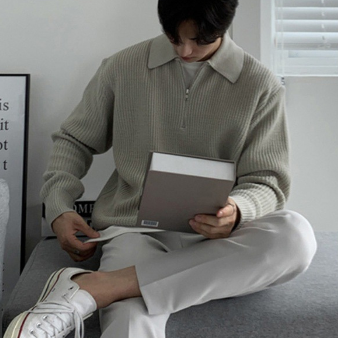 Heren Sweater met Kwart Rits en Verfijnde Pasvorm voor Casual en Formele Gelegenheden 4