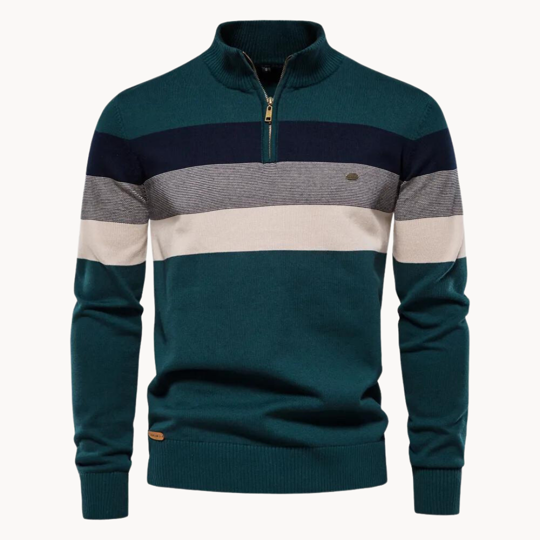 Heren Sweater met Kwartrits en Gestreept Patroon Groen