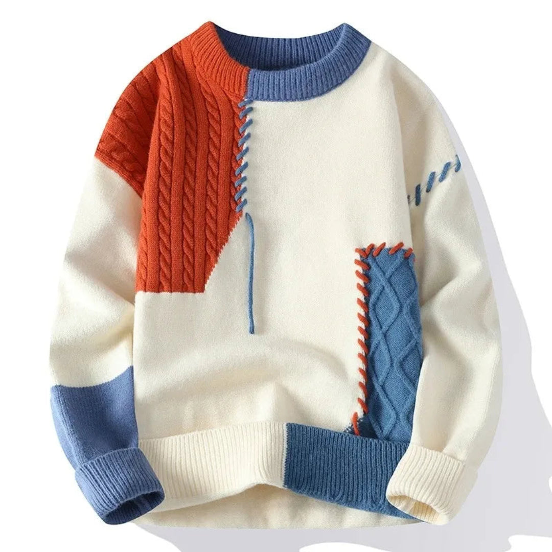 Heren Sweater met Losse Pasvorm en Patchwork Design 0