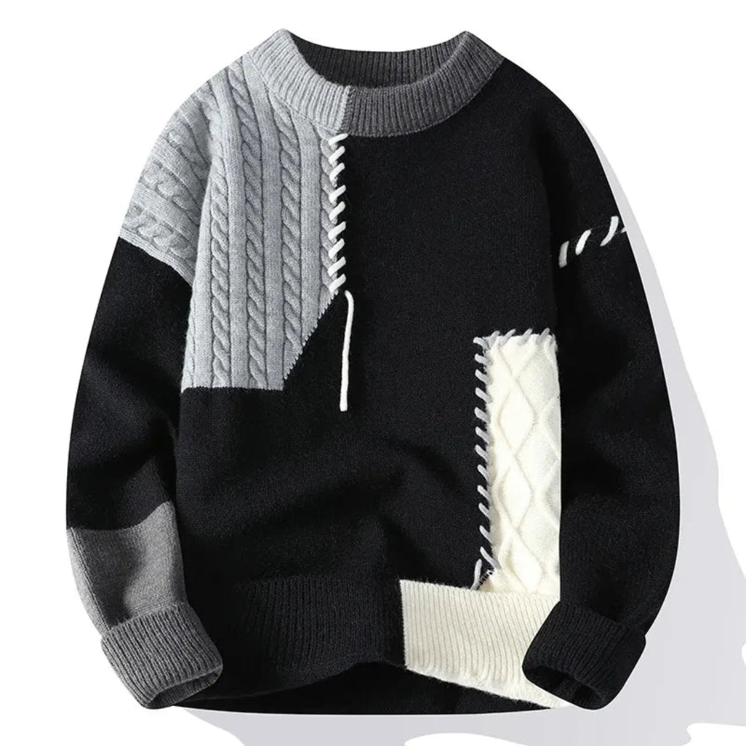 Heren Sweater met Losse Pasvorm en Patchwork Design 3