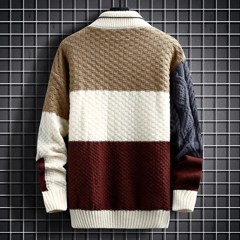 Heren Sweater met Losse Pasvorm en Uniek Patchworkpatroon