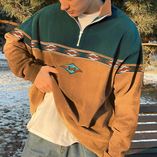Heren Sweater met Rits en Retro Pasvorm 0