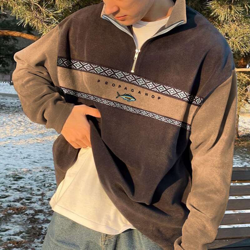 Heren Sweater met Rits en Retro Pasvorm 1