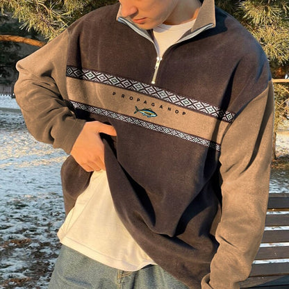 Heren Sweater met Rits en Retro Pasvorm 1