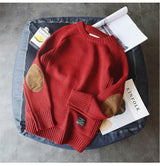 Heren Sweater met Ronde Kraag en Kunstleren Patches voor Casual Look