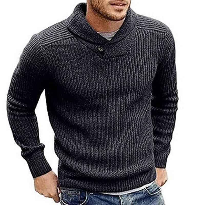 Heren Gebreide Kabeltrui met Sjaalkraag Pullover Grijs