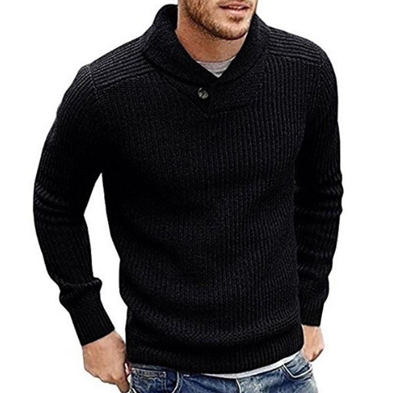 Heren Gebreide Kabeltrui met Sjaalkraag Pullover Zwart