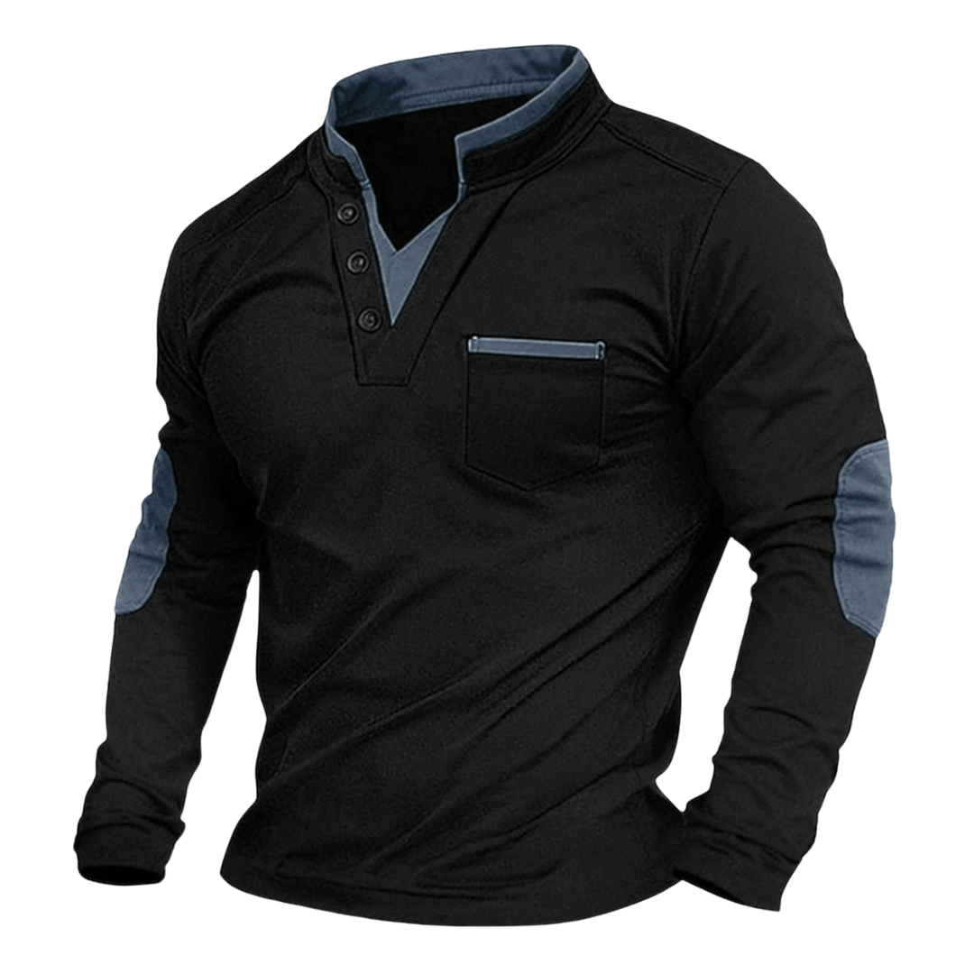 Heren Sweatshirt Longsleeve met V-hals en Elleboogpatches