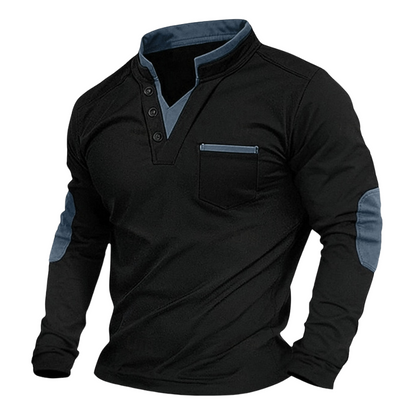 Heren Sweatshirt Longsleeve met V-hals en Elleboogpatches