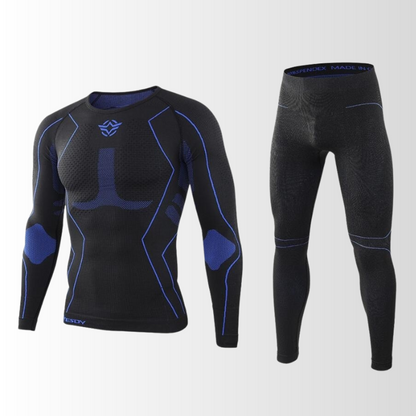 Heren Thermisch Ondergoed Set met Lange Mouwen en Strakke Pasvorm Zwart Blauw