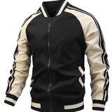 Heren Sportieve Bomberjack met Ritssluiting en Retro Strepen