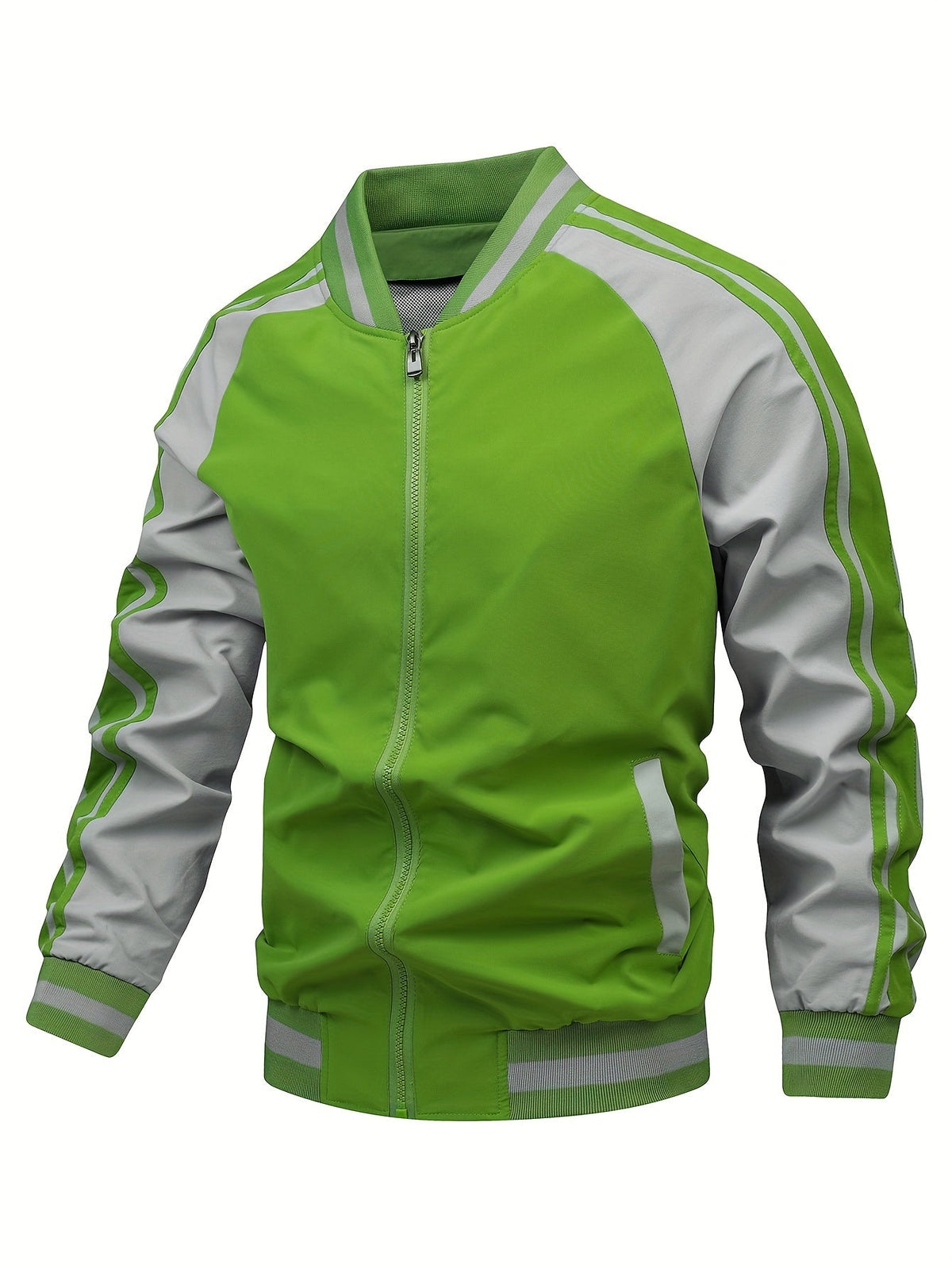 Heren Sportieve Bomberjack met Ritssluiting en Retro Strepen