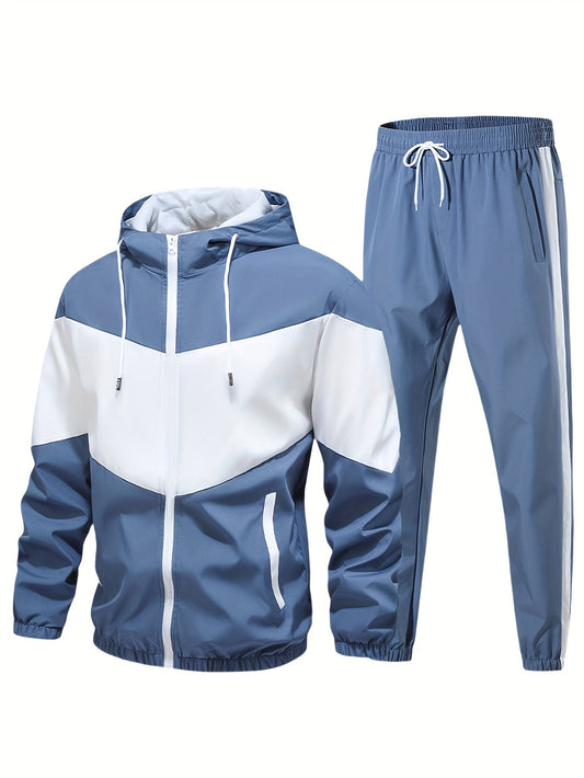 Heren Trainingspak met Lichtgewicht Capuchon en Ademend Ontwerp voor Sport en Casual Gebruik Blauw