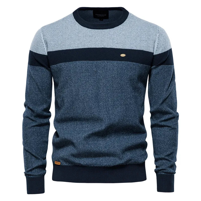 Heren Casual Trui met Ronde Hals en Kleurblokken Blauw