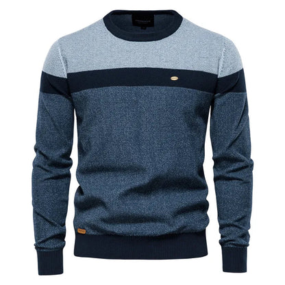 Heren Casual Trui met Ronde Hals en Kleurblokken Blauw