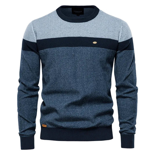 Heren Casual Trui met Ronde Hals en Kleurblokken Blauw