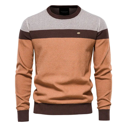 Heren Casual Trui met Ronde Hals en Kleurblokken Bruin
