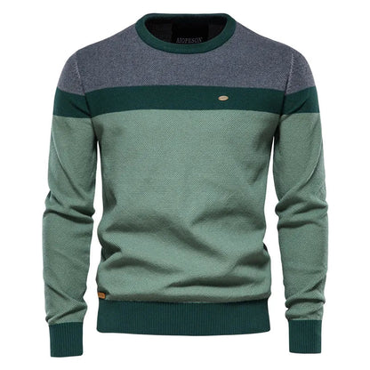 Heren Casual Trui met Ronde Hals en Kleurblokken Groen