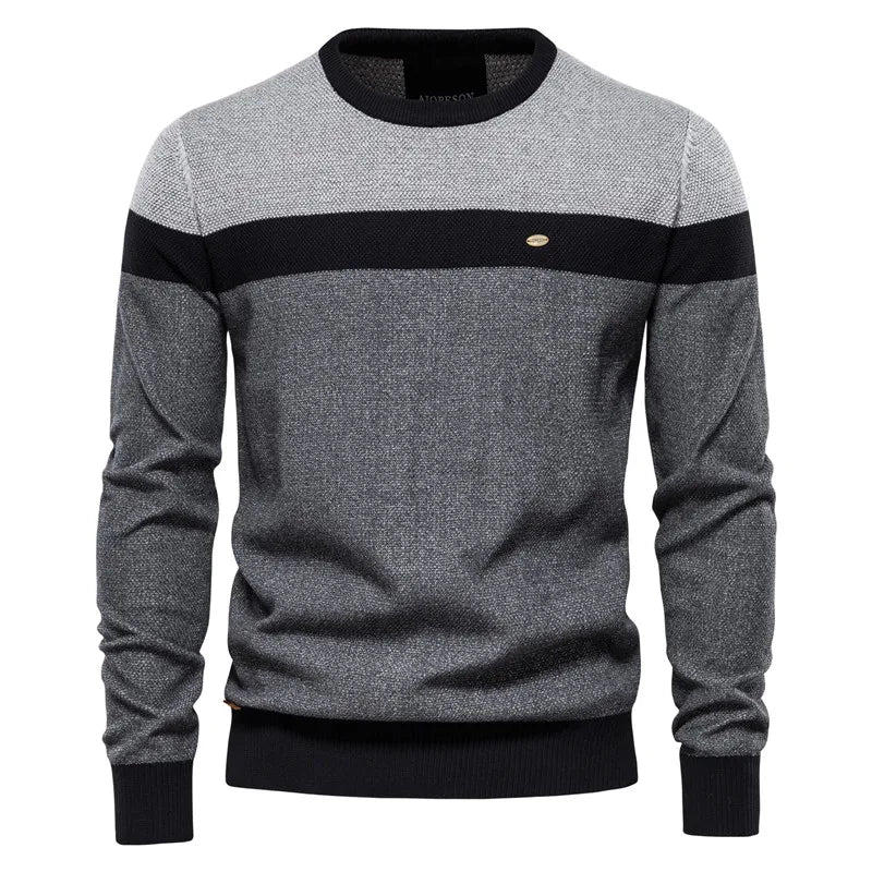 Heren Casual Trui met Ronde Hals en Kleurblokken Grijs